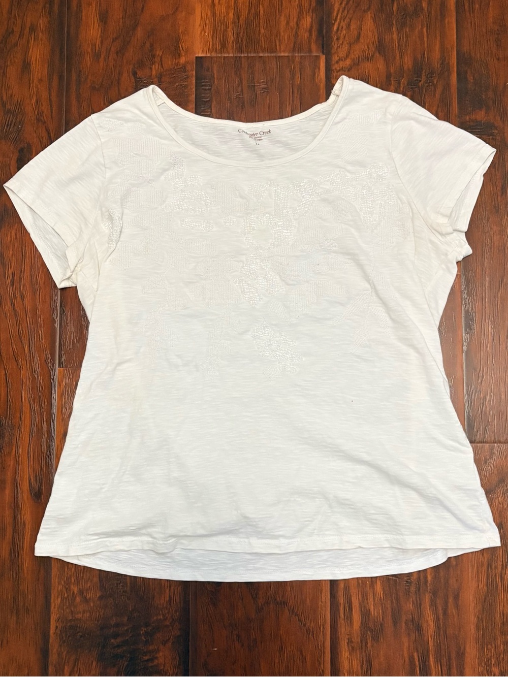 Coldwater Creek Women’s L 14 White Floral Textured Short Sleeve Top 100% Cotton